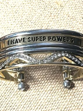 I HAVE SUPER POWERS Two-Tone Gold Silver Crystal Accent Stackable Look Bracelet